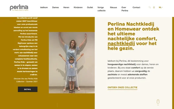 Homepage van de website van Perlina